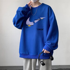 华夫格卫衣圆领卫衣男大码长袖t恤男外套HW76259-P30加绒款-P40图片