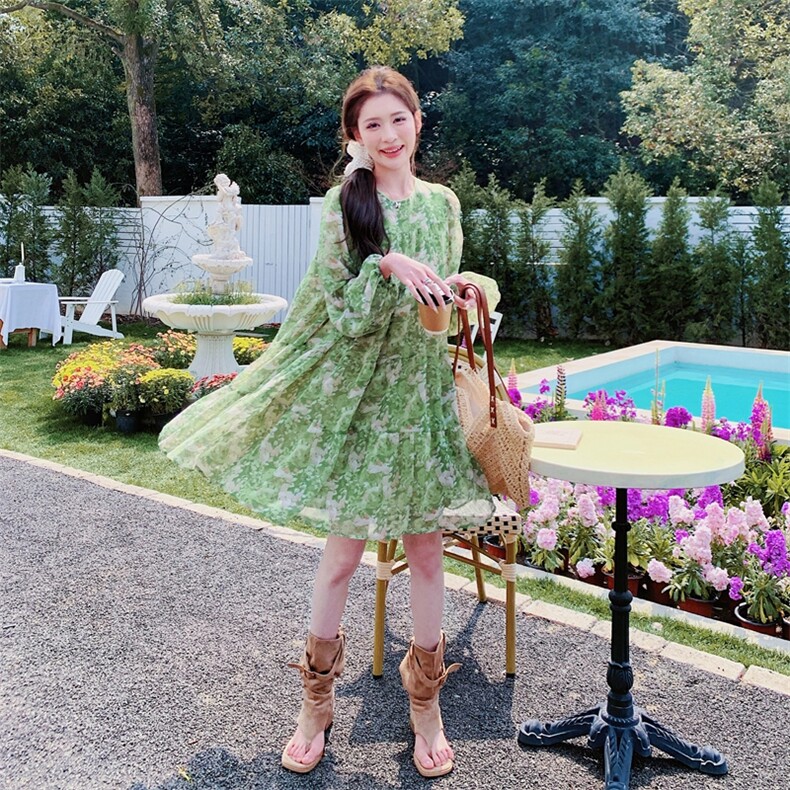 【大货已出】佛手绿碎花连衣裙2C137-8212-P125-K178,女装连衣裙,2C137