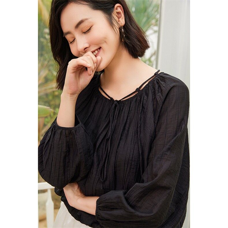 时尚百搭黑色天丝锦纶女装衬衫舒适透气显瘦长袖上衣,女装衬衫,澳冬特羊绒