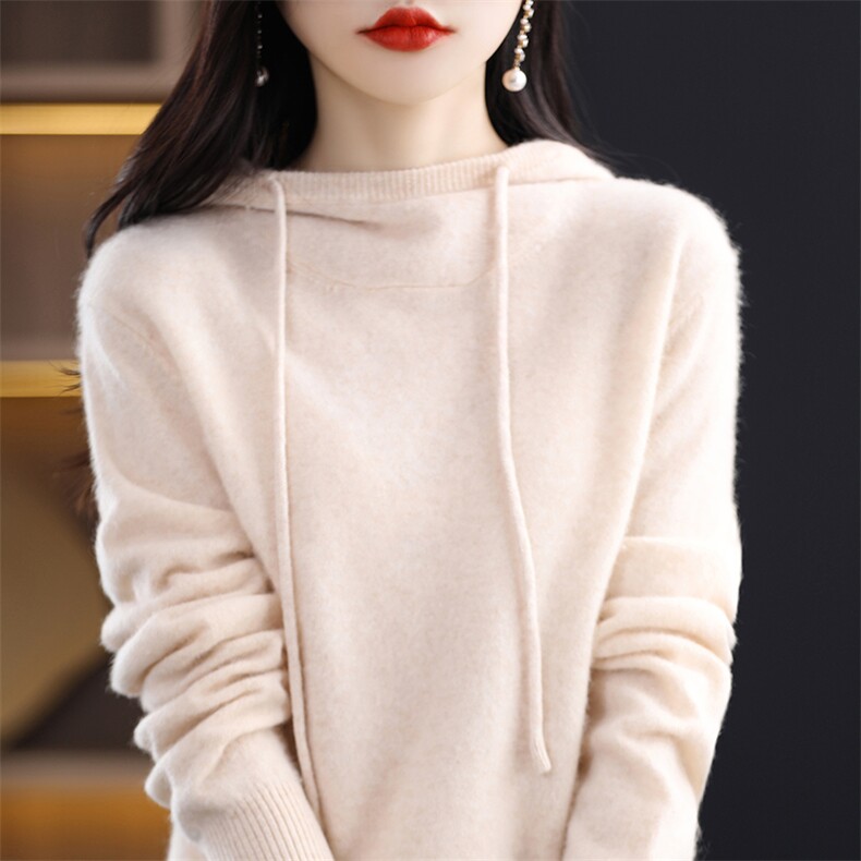 2024秋季新款女士纯色长袖帽衫通勤百搭,女装羊毛衫,朝辰羊绒