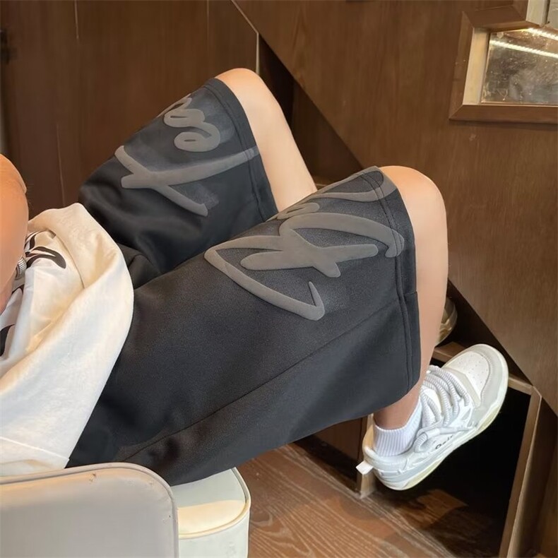 夏季直筒五分裤男纯色潮时尚潮牌宽松型青春流行松紧腰休闲裤,男装休闲裤,星座716-4