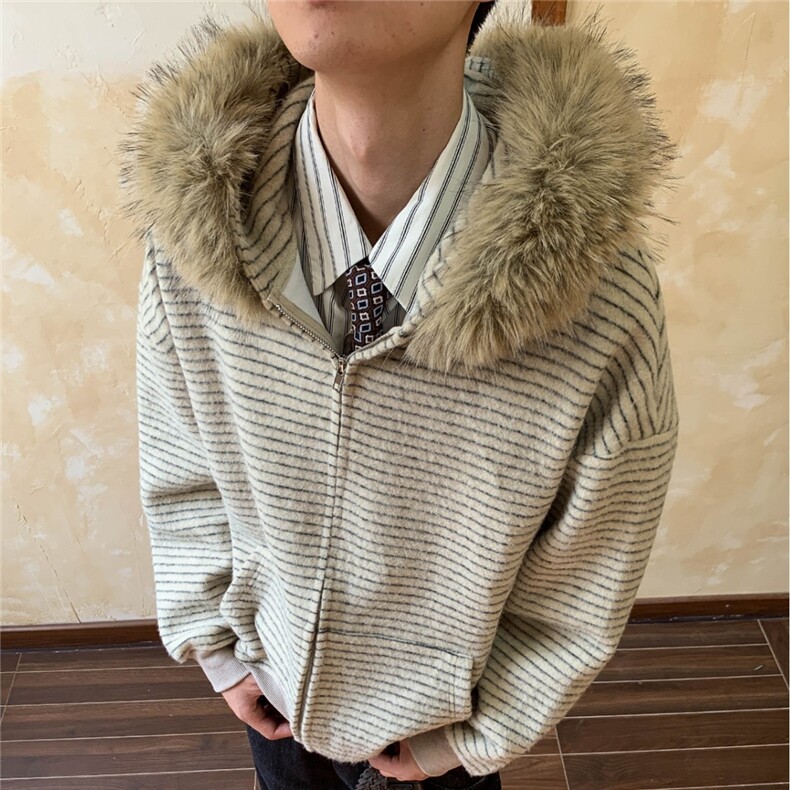 网图2025冬潮牌毛领可拆卸拉链卫衣情侣外套帽衫A025-CY1011-P88,女装短外套,电商A025