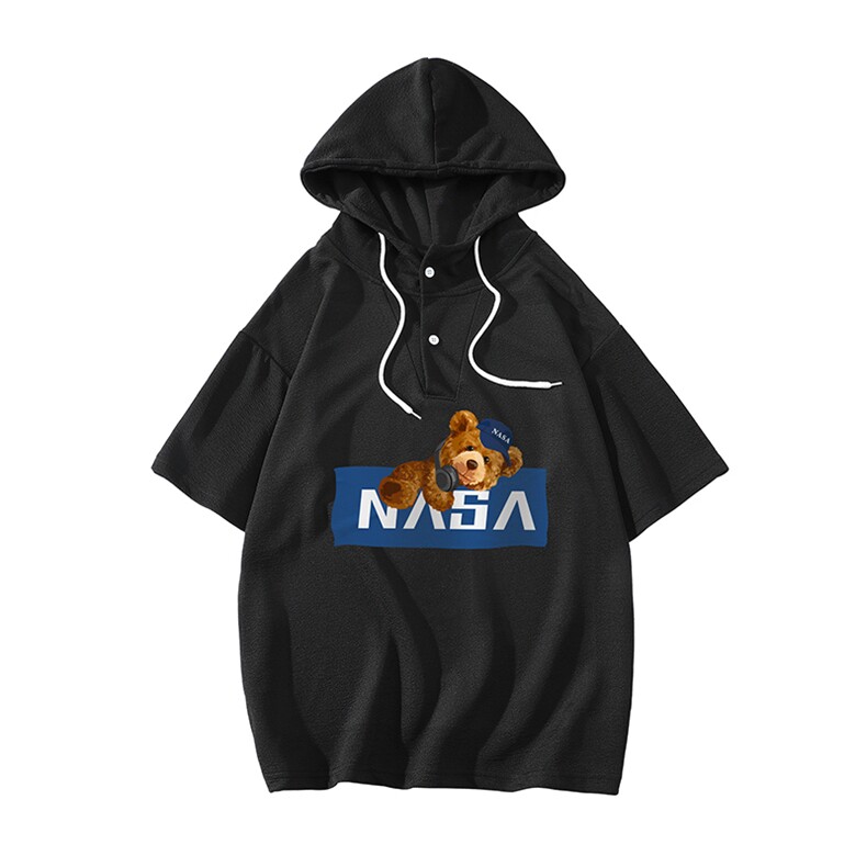 NASA连帽短袖t恤男大码胖子带帽五分袖中袖白底LD54247-P45,男装T恤,电商A040A