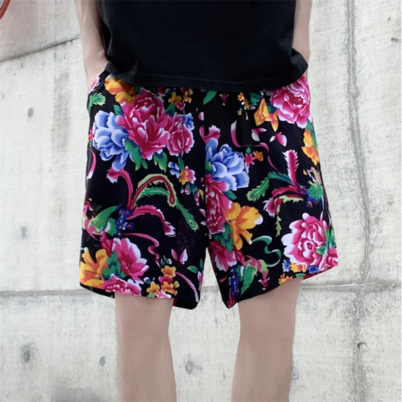 DK2026夏男女休闲大码人造冰丝感透气凉爽东北大花短裤风沙滩，男装牛仔裤，星座115A(原星座507）