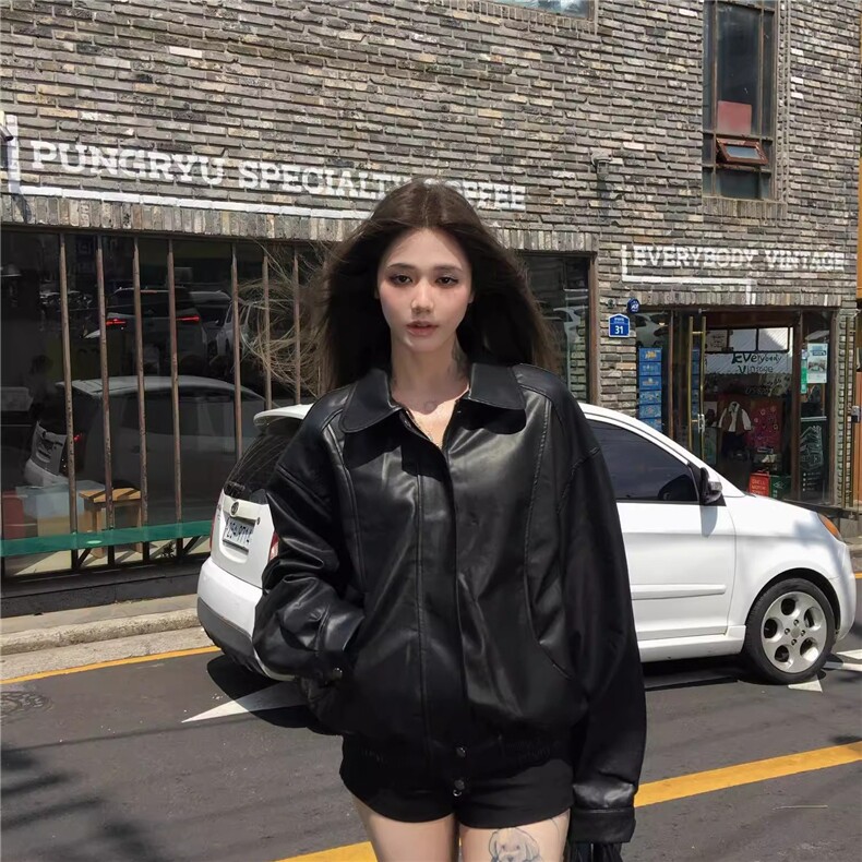 美式撞色格纹双面穿皮衣外套男女秋冬炸街百搭夹克潮流XJK8565,男装夹克,星座208-5