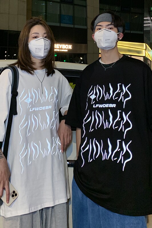 情侣装夏装新款夜光字母印花短袖T恤女ins原宿宽松潮D90女类,女装T恤,电商A335-1（原A458）