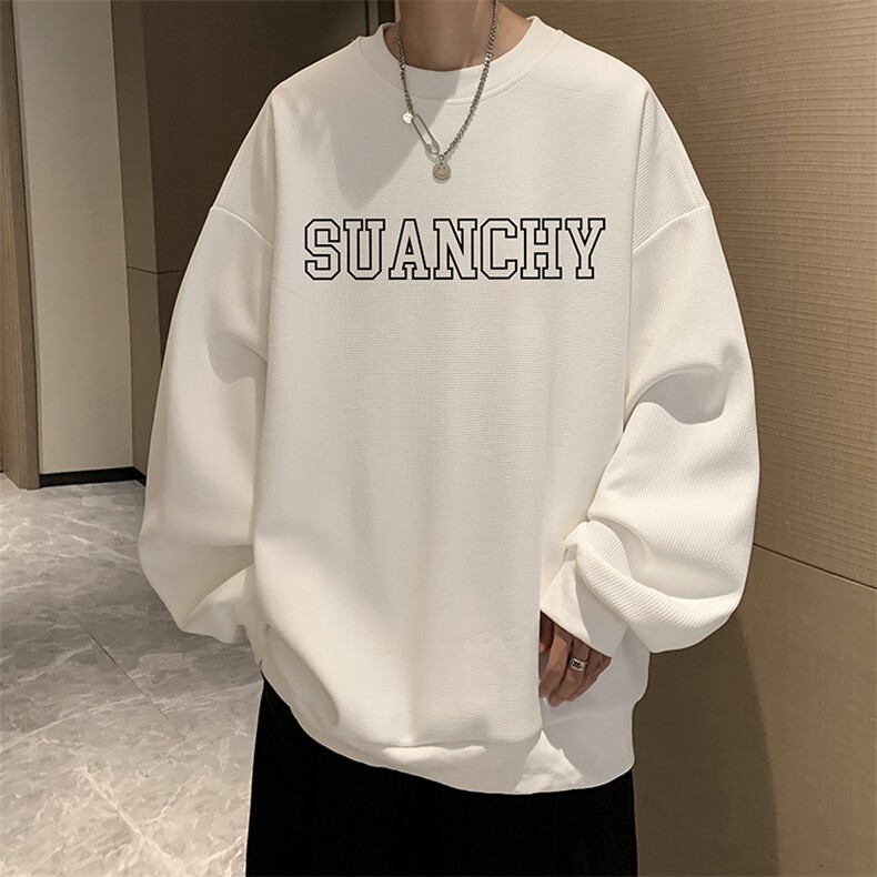 华夫格卫衣圆领卫衣男大码长袖t恤男外套HW76229-P30加绒款-P40,男装卫衣,电商A040
