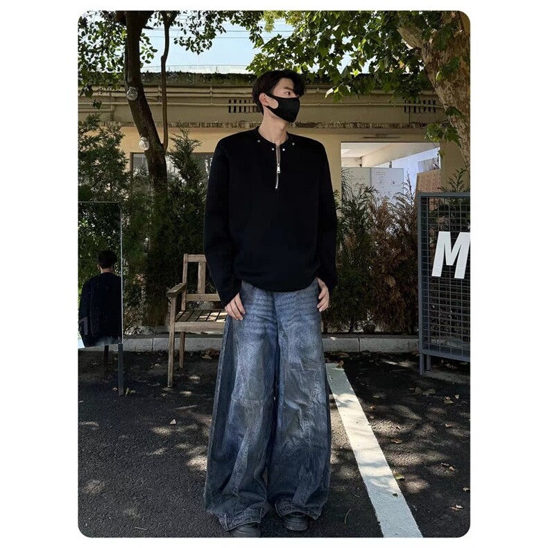 0D845-P42秋季款男生日系半拉链无领卫衣重磅休闲套头长袖,男装卫衣,电商B323A
