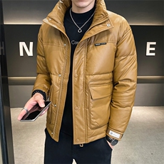 店主风羽绒服男纯色百搭PU皮羽绒休闲外套男上衣B317/2333/P175，男装羽绒服，电商B317