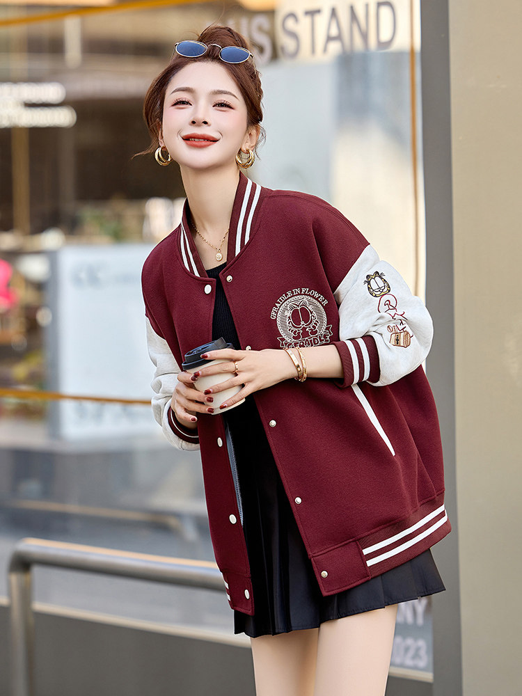 棒球服外套女2025春秋新款小个子超火休闲洋气减龄红色短款厚夹克,商品下架区,韩然一族