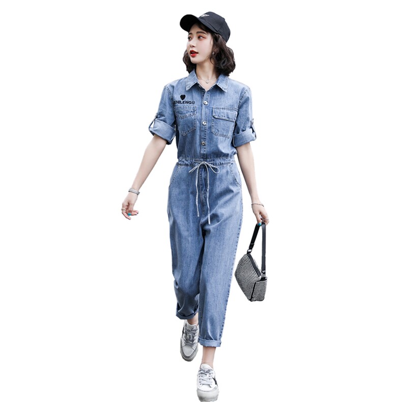 休闲牛仔连体裤女2024春夏新款高腰时尚显瘦百搭工装小个子连衣裤,女装连体裤,慧尚依恋
