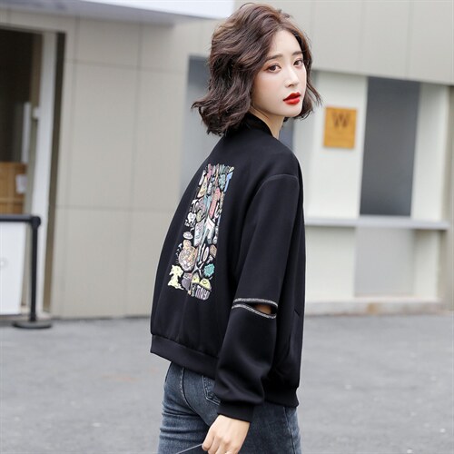 太空棉棒球服外套女2022春秋新款韩版宽松印花上衣洋气百搭短外套图片