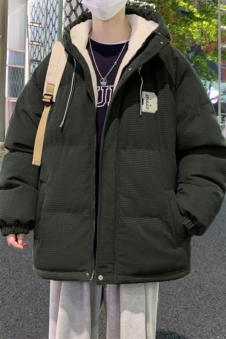 冬季青少年灯芯绒连帽棉衣潮牌羊羔毛加绒加厚棉服外套5305-P85,男装棉衣,电商B306
