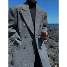 胸前假口袋毛呢大衣男中长款过膝呢子外套DY13-P128控168，男装毛呢大衣，星座403（原603-1）