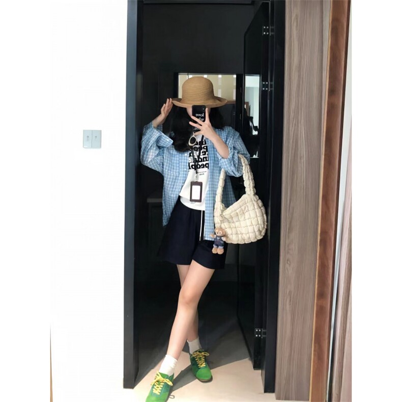 TC656-p45美式复古蓝色格子衬衫外套女装夏季新款外搭,女装衬衫,星座617A-2