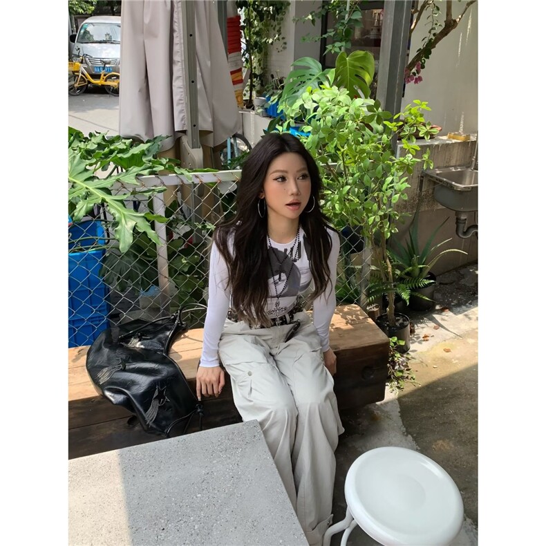 6302-P50美式辣妹多口袋微喇工装牛仔裤女2025,男装牛仔裤,电商B323A