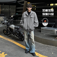 外景A1550P80控128-港风毛呢外套男加棉加厚冬季休闲翻领夹克，男装夹克，电商B241
