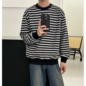 【有货】DA178-P55黑白条纹长袖t恤男春秋季圆领卫衣纯棉打底衫图片