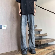 美式牛仔裤男士夏季泼墨设计感水洗渐变痞帅微喇裤子NG67，男装牛仔裤，星座1116A-1（原606A）