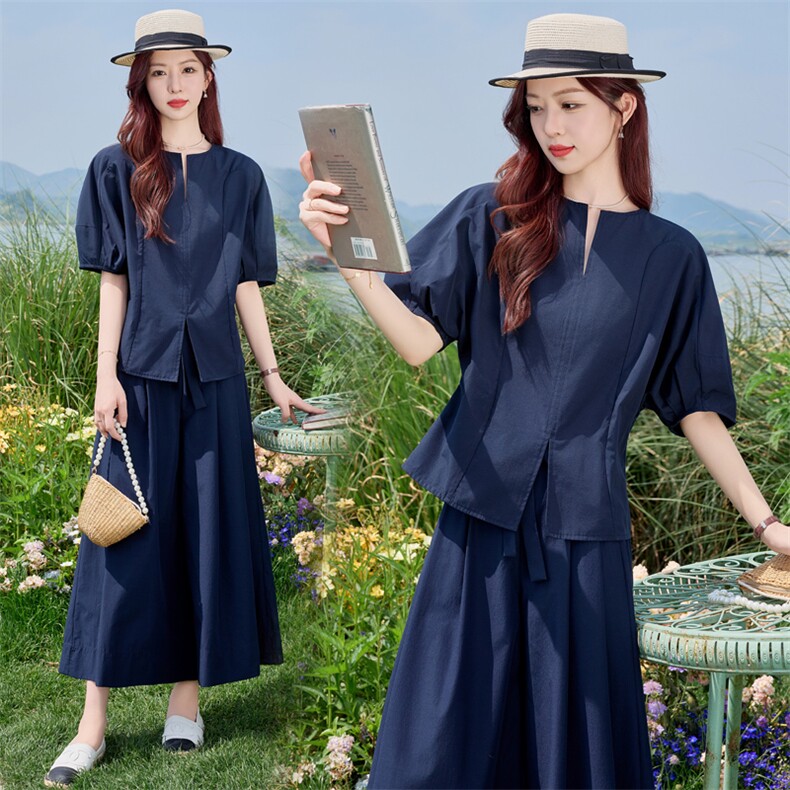 欧货简约高级感时尚套装2025夏新款女流行减龄修身显瘦九分阔腿裤，女装套装/套裙，水衣源