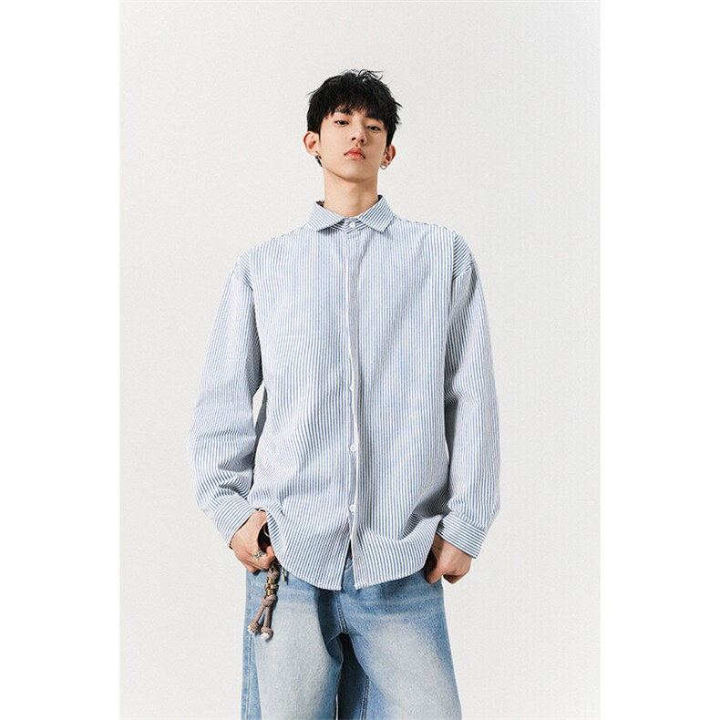 潮流新款大码港风条纹长袖衬衫男外套设计感衬衣CS017-P30,男装衬衫,星座301C-5