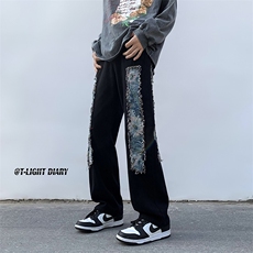 B221美式ins高街小众个性男女款休闲牛仔裤LK23002-P60控78，男装牛仔裤，电商B221