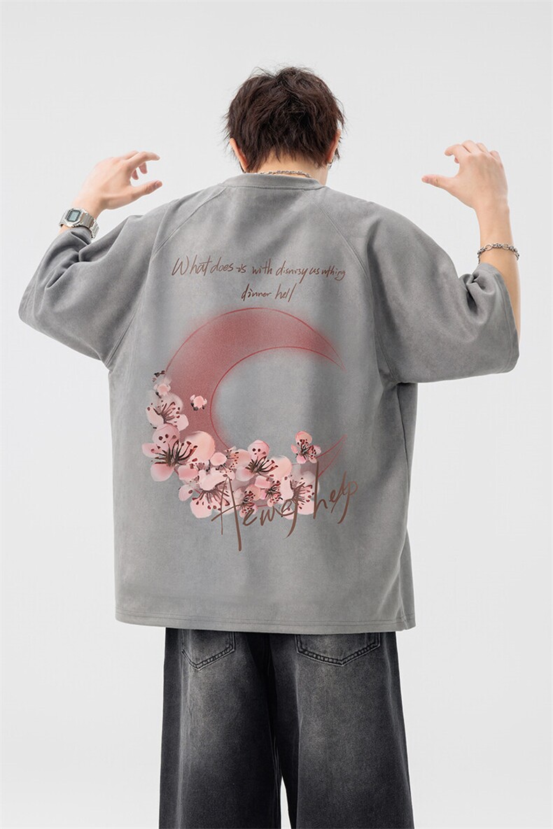 2025新款美式潮流麂皮绒短袖t恤大码宽松港风半袖上衣男H9994-P28,男装T恤,电商B295
