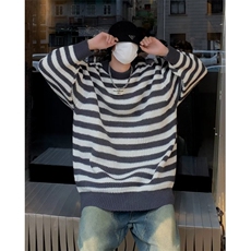 日系复古条纹毛衣男春秋冬宽松慵懒风内搭打底针织B626P45，男装针织衫/毛衣，星座1116-2