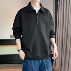 美式纯色复古潮牌高街polo领卫衣潮流宽松休闲上衣WY2354，男装卫衣，电商A161