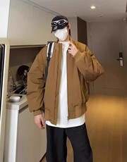 现货26春装美拉德立领飞行夹克纯色复古廓形高街棒球服外套，男装夹克，电商A486-1