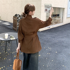 复古美拉德立领麂皮短风衣女，女装短外套，2C012
