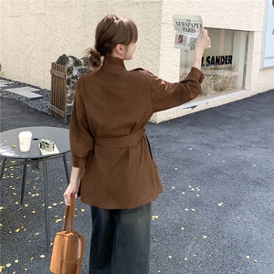 复古美拉德立领麂皮短风衣女图片