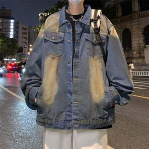 做旧水洗休闲牛仔夹克男美式上衣设计感复古工装外套潮21811-p65图片