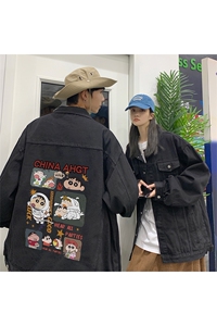 秋季港风大码不一样情侣学生印花牛仔外套男JK562-P6588图片