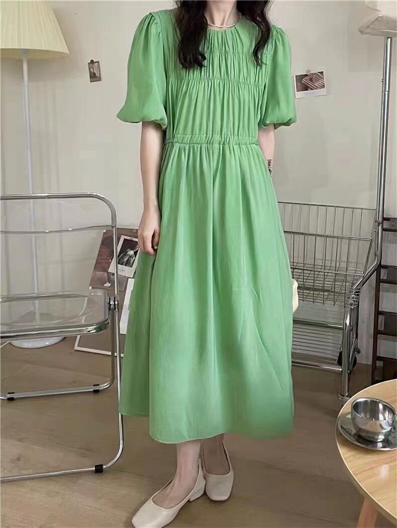 【DAVIDA】韩系圆领泡泡袖收腰连衣裙，女装连衣裙，DAVIDA