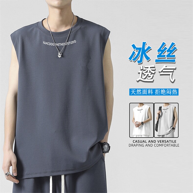 冰氧夏季速干圆领背心运动服冰丝上衣健身坎肩 TT389-特批34图片