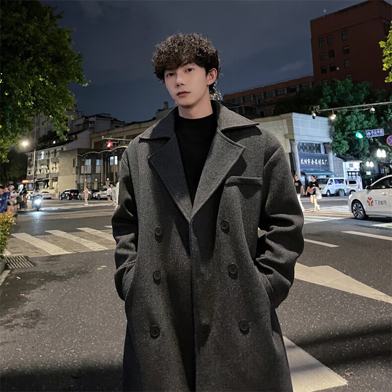 外景秋冬ins韩版宽松中长款毛呢大衣男潮厚款风衣外套MN9538/P100,男装风衣,电商B316
