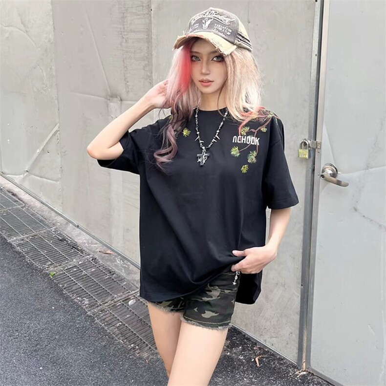 万针全刺绣工艺抖音得物高品质260克重磅纯棉双纱美式高街短袖T恤,男装T恤,电商A486