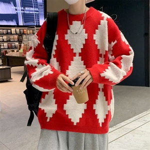 秋冬毛衣外套男潮牌慵懒风针织衫美式菱格休闲套头毛衣 M640-P42图片