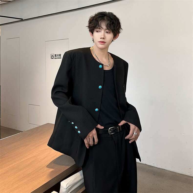 秋季新款设计师款绿松石纽扣小香风夹克外套A210A-JK03-P115,男装夹克,电商A210A