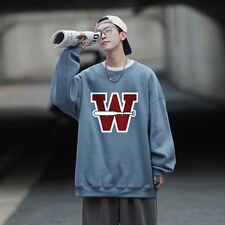 大字母印花宽松圆领卫衣Y137常规版P38加绒版P58浅灰，男装卫衣，电商B219