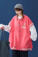 中性风2023秋季新款奶茶图案印花情侣棒球服夹克G552p75控98，男装夹克，A247A