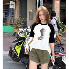 抖音得物品质二开240克宽松纯棉美式潮牌插肩三杠织带短袖T恤，男装T恤，电商A486