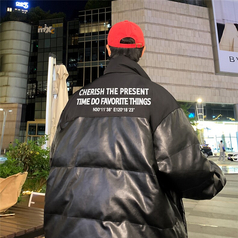 港风夜景可爱松鼠印花休闲立领PU皮棉服A247-MY84006特批95控158,男装棉衣,电商A247
