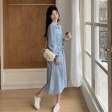 法式牛仔衬衫连衣裙女2025春秋季新款设计感复古港风显瘦气质长裙，女装连衣裙，浙宝203