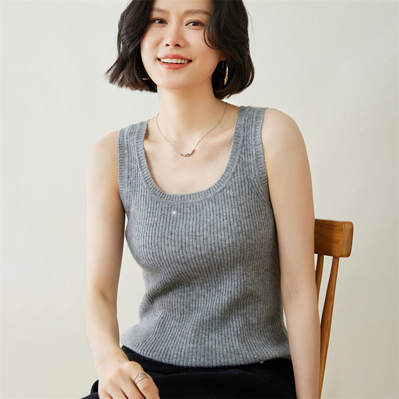 时尚百搭女士抽条吊带背心简约优雅显瘦针织衫,女装背心吊带,迎冬羊绒