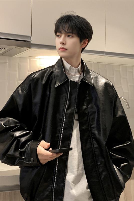现货不缺货2025春秋季百搭宽松皮衣1209-1-JK11-P65,男装皮衣,星座1209-1