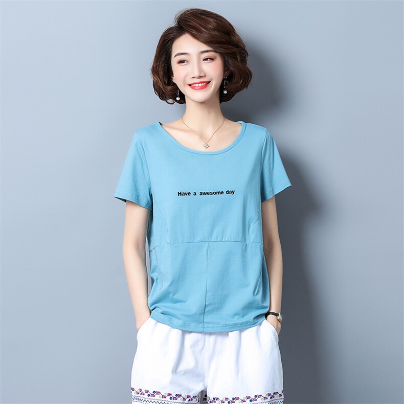 直筒2021年夏季时尚百搭套头圆领T恤短袖短款纯色,女装T恤,独衣靓