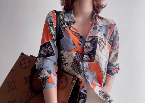 【现货】2021春季新品真丝双绉印花衬衫，女装衬衫，七七迷兰