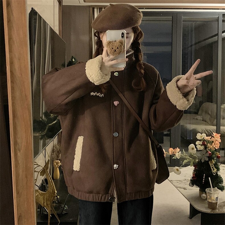 C941-P125羊羔毛外套冬加厚保暖学院风宽松百搭羊羔绒棉衣棉服潮,男装棉衣,星座911-2(原星座613-2）